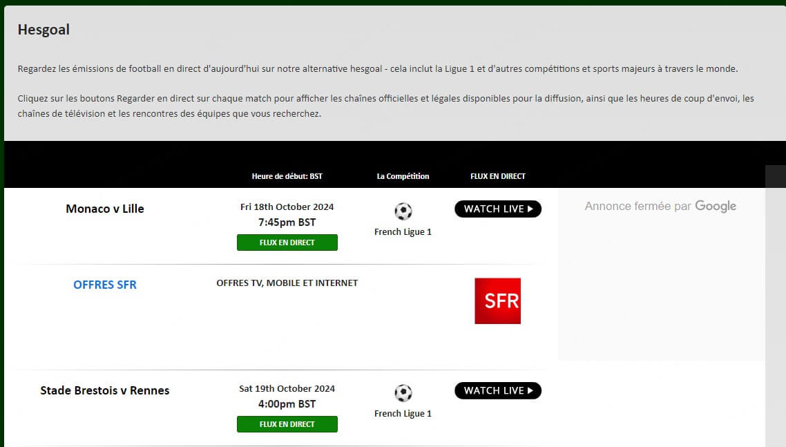 découvrez notre site de streaming sportif gratuit, où vous pouvez regarder en direct vos événements sportifs préférés sans coûts. accédez à une large sélection de matchs, d'analyses et de commentaires pour ne rien manquer de l'action sportive.